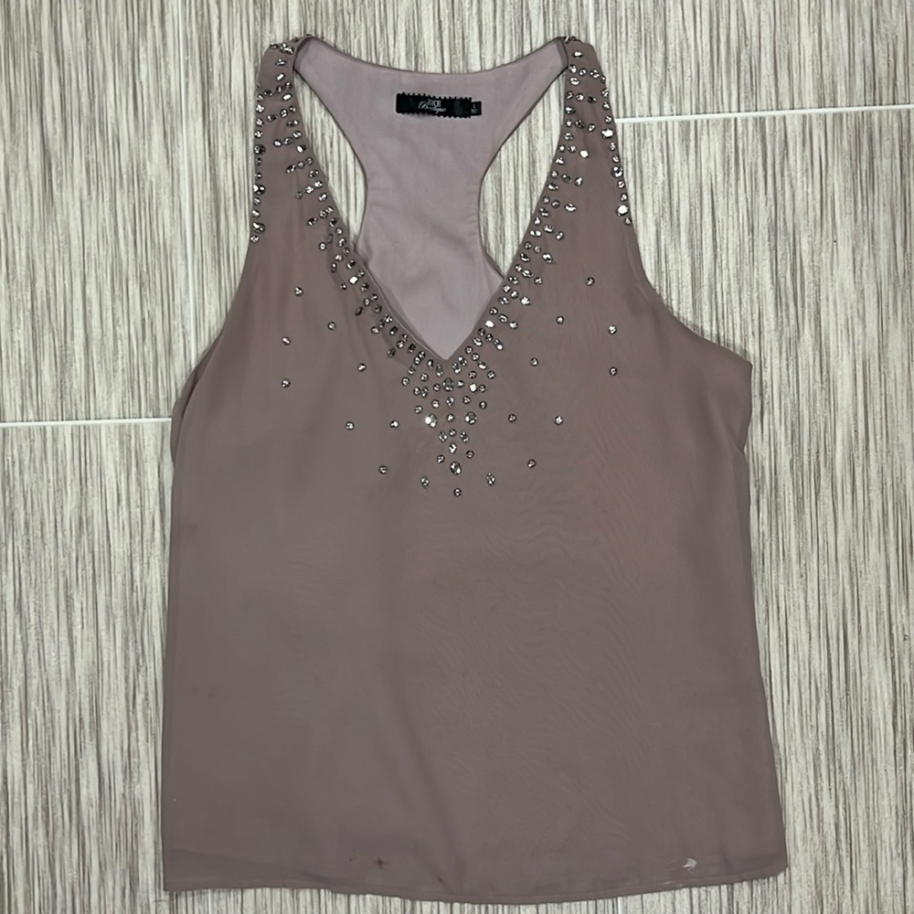BKE Boutique Tank Top with Crystal Embroidered Accents- 1132